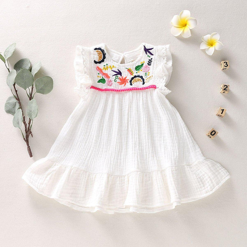 Toddler Girls Lovely Sleeveless Cotton Linen Embroidered Dress - PrettyKid