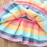 Toddler Kids Girls' Summer Polo Neck Rainbow Striped Short Sleeved Dress - PrettyKid