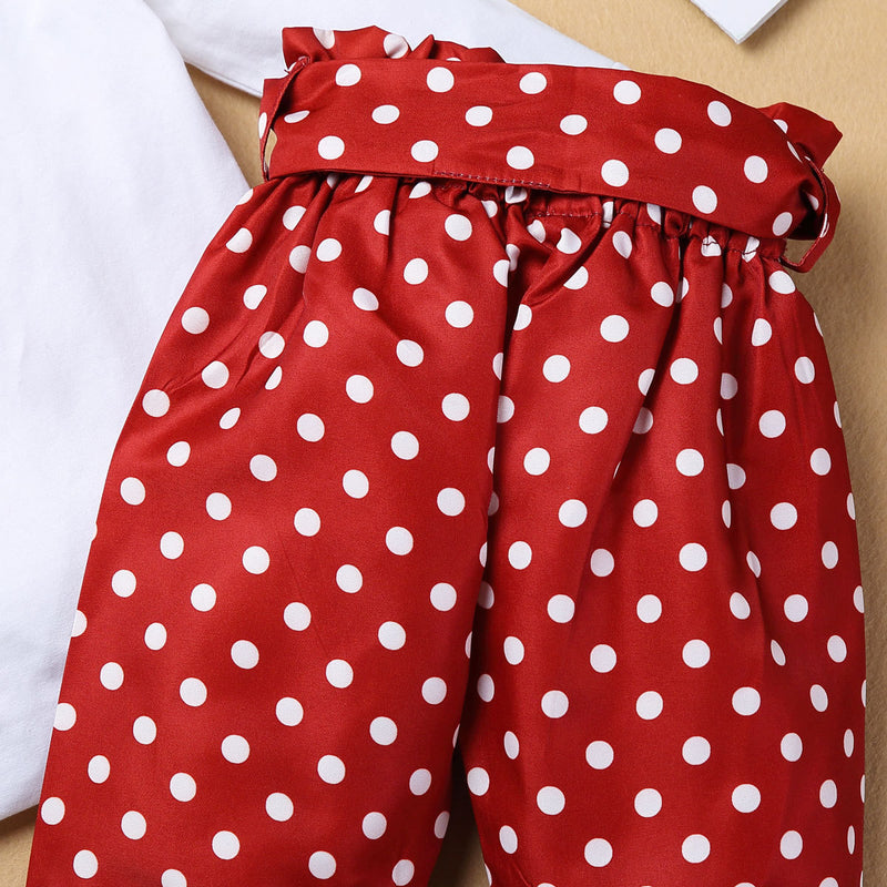 Baby Girls Solid Color Letter Jumpsuit Polka Dot Print Pants Set - PrettyKid