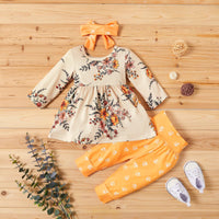 Girl Solid Flower Print Long Sleeve Set - PrettyKid