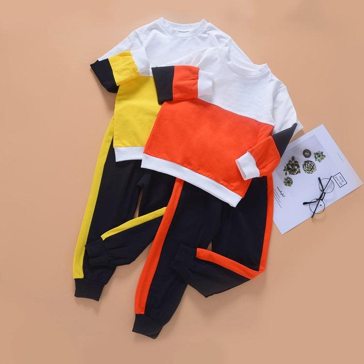 Toddler Kids Boys Multicolor Patchwork Round Neck Long Sleeve Suit - PrettyKid