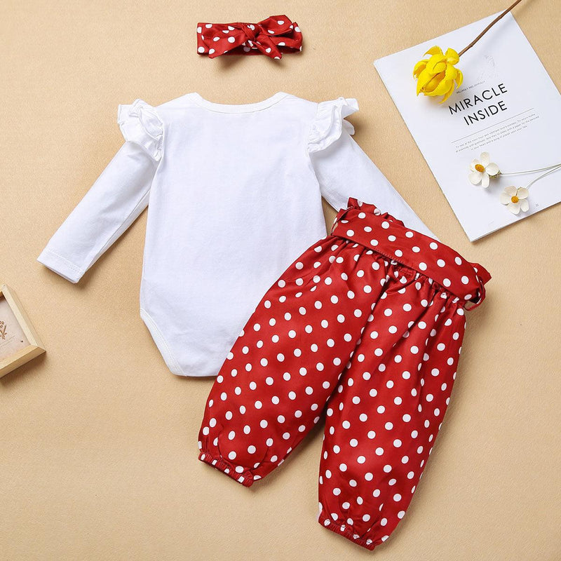 Baby Girls Solid Color Letter Jumpsuit Polka Dot Print Pants Set - PrettyKid