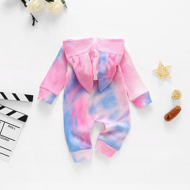 Baby Boys Girls Cute Rabbit Hoodie Tie Dyed Jumpsuit - PrettyKid