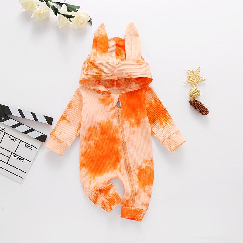 Baby Boys Girls Cute Rabbit Hoodie Tie Dyed Jumpsuit - PrettyKid