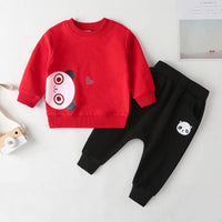 Toddler Kids Boys Solid Color Long Sleeve Panda Printed Sports Sweater Set - PrettyKid