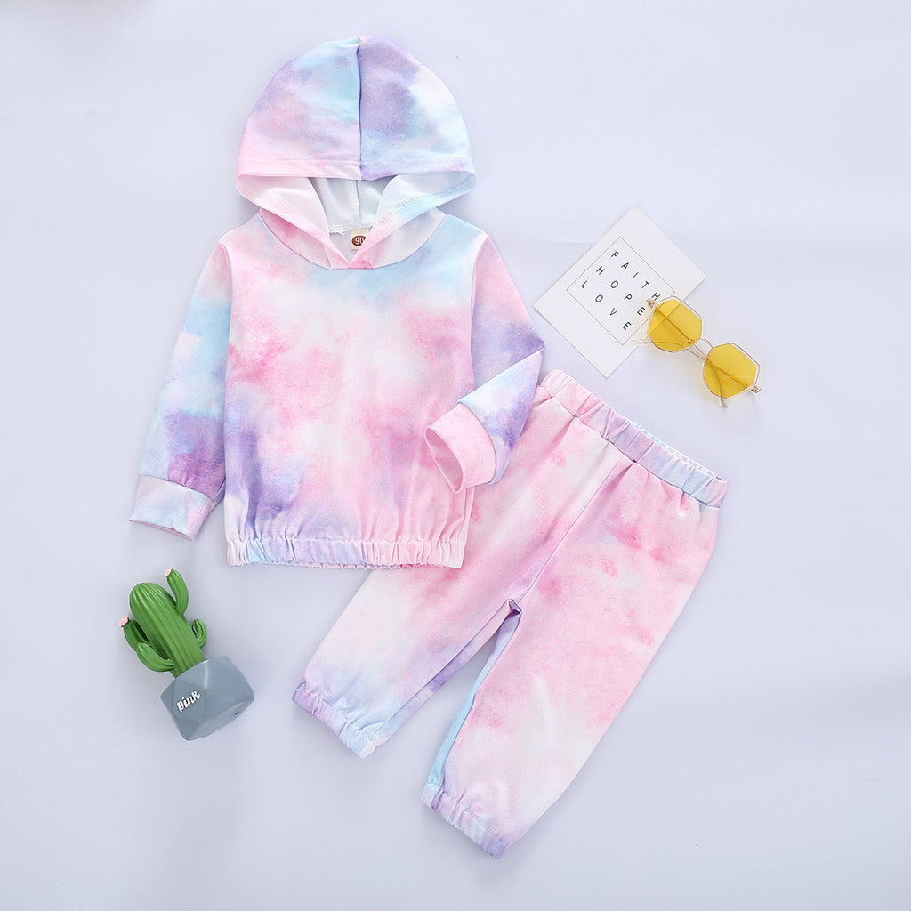 Toddler Kids Tie Dye Long Sleeved Hooded Sweatshirt and Pants Set - PrettyKid