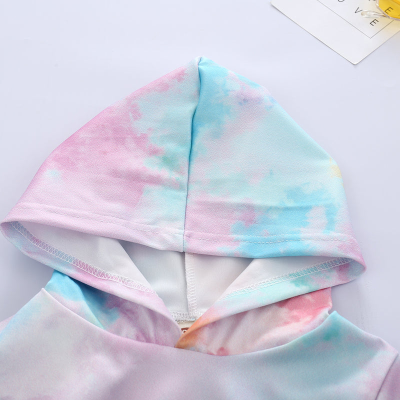 Toddler Kids Tie Dye Long Sleeved Hooded Sweatshirt and Pants Set - PrettyKid