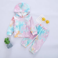 Toddler Kids Tie Dye Long Sleeved Hooded Sweatshirt and Pants Set - PrettyKid