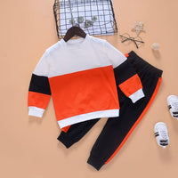 Toddler Kids Boys Multicolor Patchwork Round Neck Long Sleeve Suit - PrettyKid
