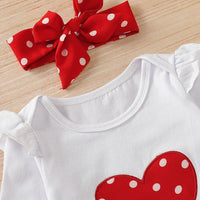 Baby Girls' Long Sleeved Love Jumpsuit Dots Trousers Hair Set - PrettyKid