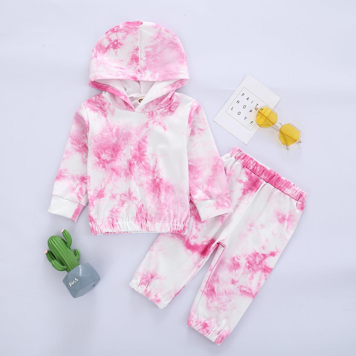 Toddler Kids Tie Dye Long Sleeved Hooded Sweatshirt and Pants Set - PrettyKid