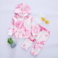 Toddler Kids Tie Dye Long Sleeved Hooded Sweatshirt and Pants Set - PrettyKid