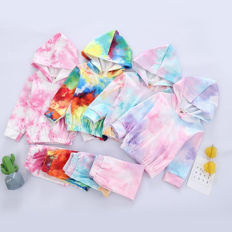 Toddler Kids Tie Dye Long Sleeved Hooded Sweatshirt and Pants Set - PrettyKid