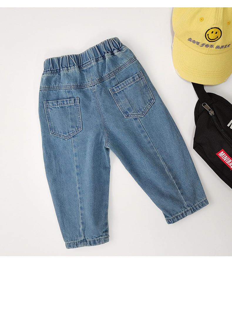 Toddler Kids Solid Color Loose Casual Jeans Trousers Wholesale Kids Jeans - PrettyKid