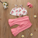 Girls' Sets Summer Cute Print Halter Top Solid Color Flared Pants Three Sets of Infants and Young Children - PrettyKid