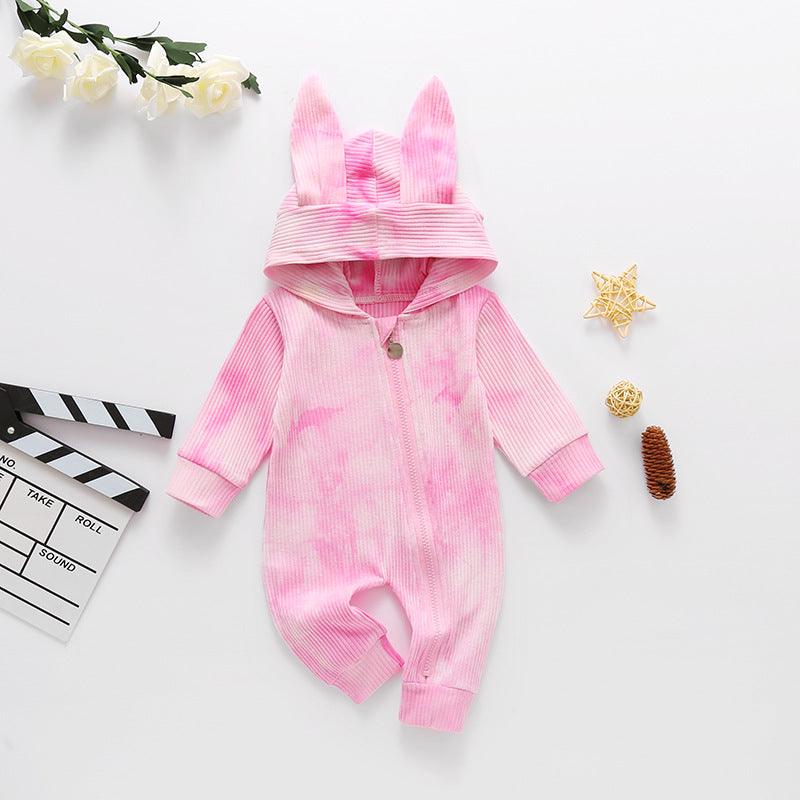 Baby Boys Girls Cute Rabbit Hoodie Tie Dyed Jumpsuit - PrettyKid