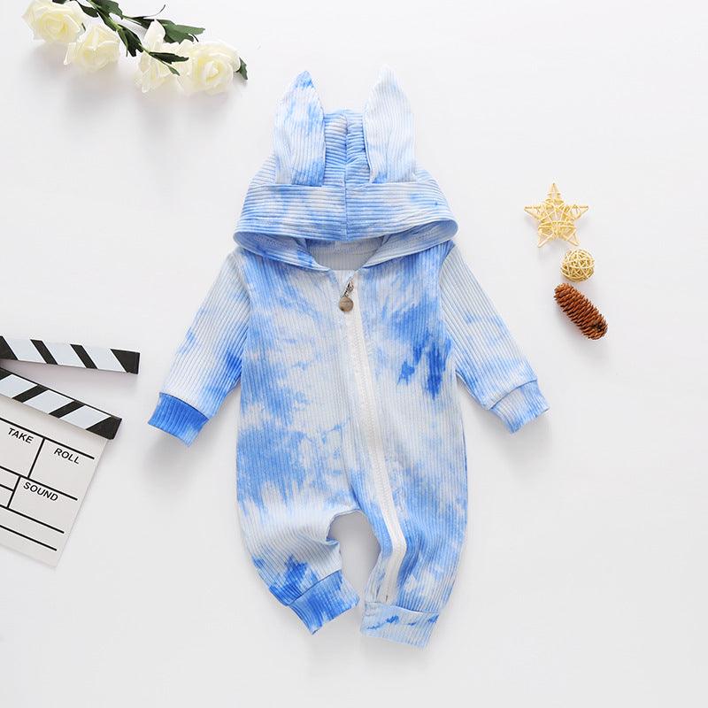 Baby Boys Girls Cute Rabbit Hoodie Tie Dyed Jumpsuit - PrettyKid