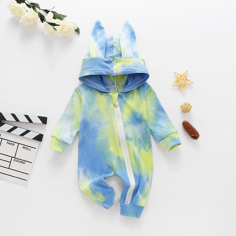 Baby Boys Girls Cute Rabbit Hoodie Tie Dyed Jumpsuit - PrettyKid