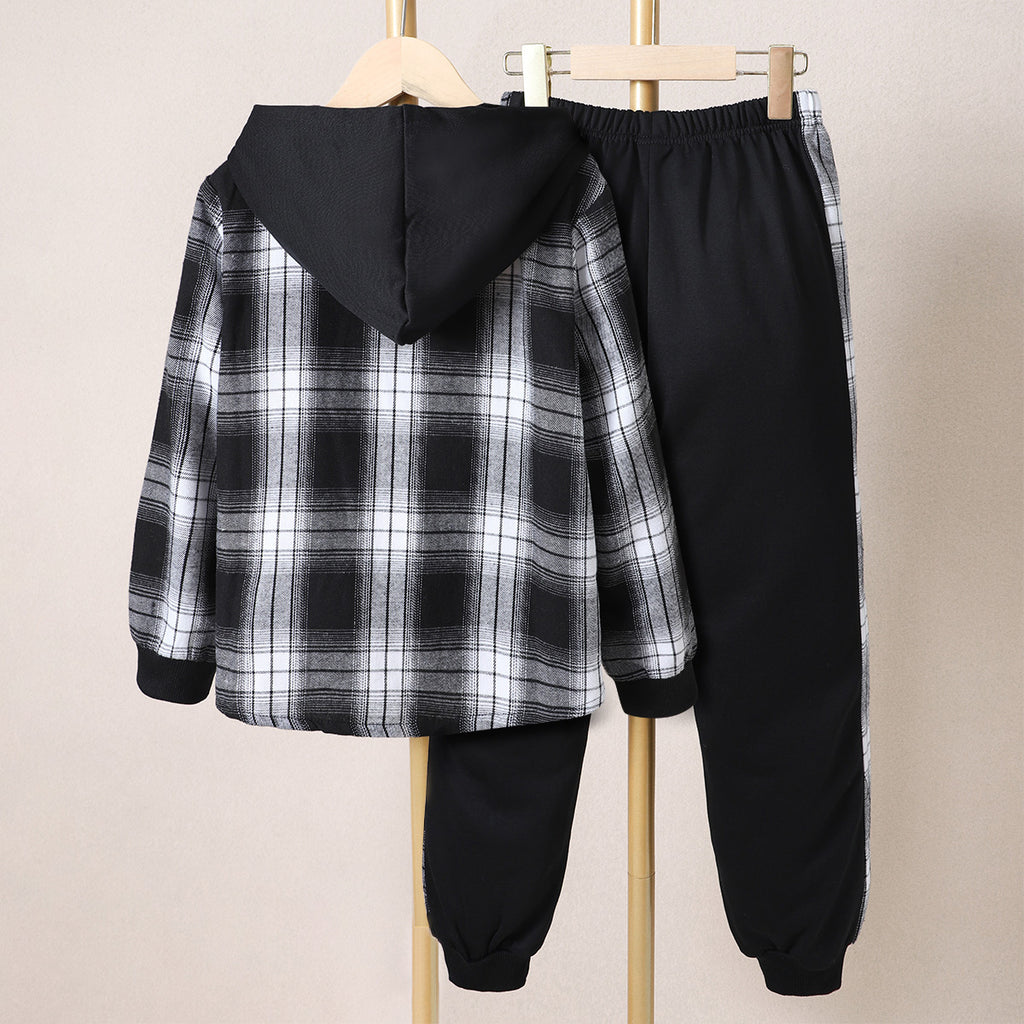 Wholesale Kid Color Block Plaid Printed Long Sleeve Sweater & Pants in Bulk - PrettyKid
