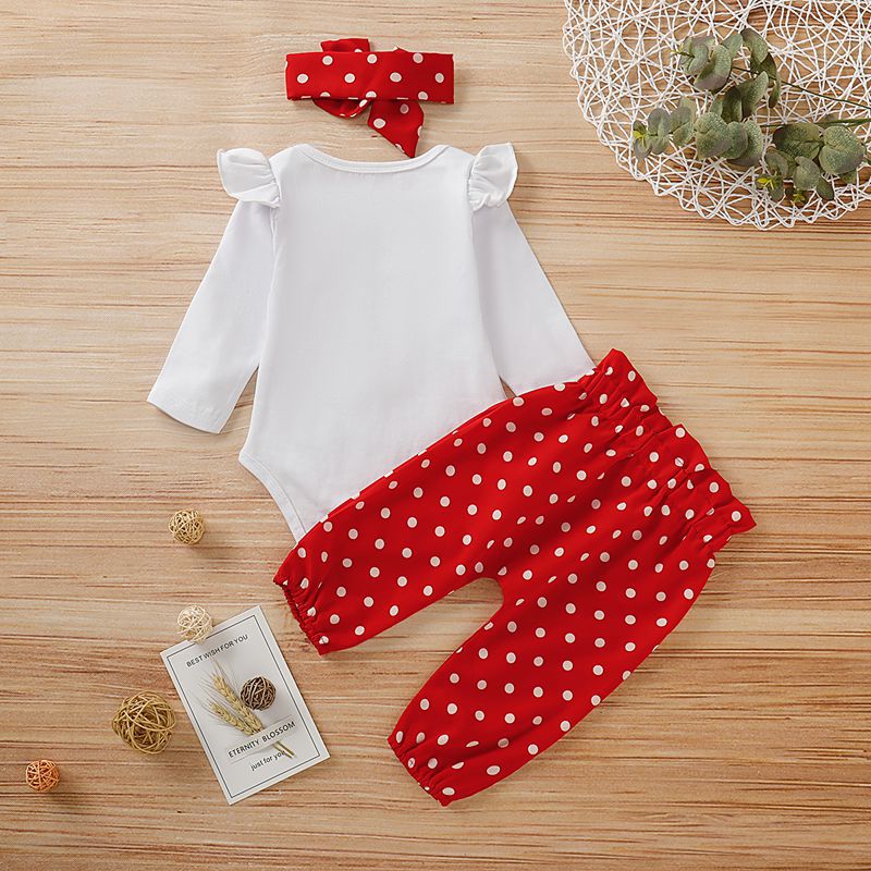 Baby Girls' Long Sleeved Love Jumpsuit Dots Trousers Hair Set - PrettyKid