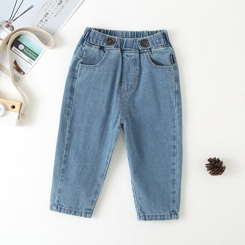 Toddler Kids Solid Color Loose Casual Jeans Trousers Wholesale Kids Jeans - PrettyKid