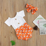 Baby Girl 3pcs Rainbow Pattern Suit Babysuit & Shorts & Headhand - PrettyKid