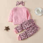Toddler Kids Girls' Solid Color Letter Round Neck Sweater Leopard Pants Set - PrettyKid