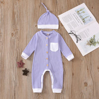 Baby Boys Girls Knitted Striped Solid One-piece Suit Hat Two-piece Set - PrettyKid