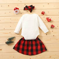 Baby Girls Christmas Deer Printed Romper & Skirts & Headband Kids Fashion Wholesale - PrettyKid