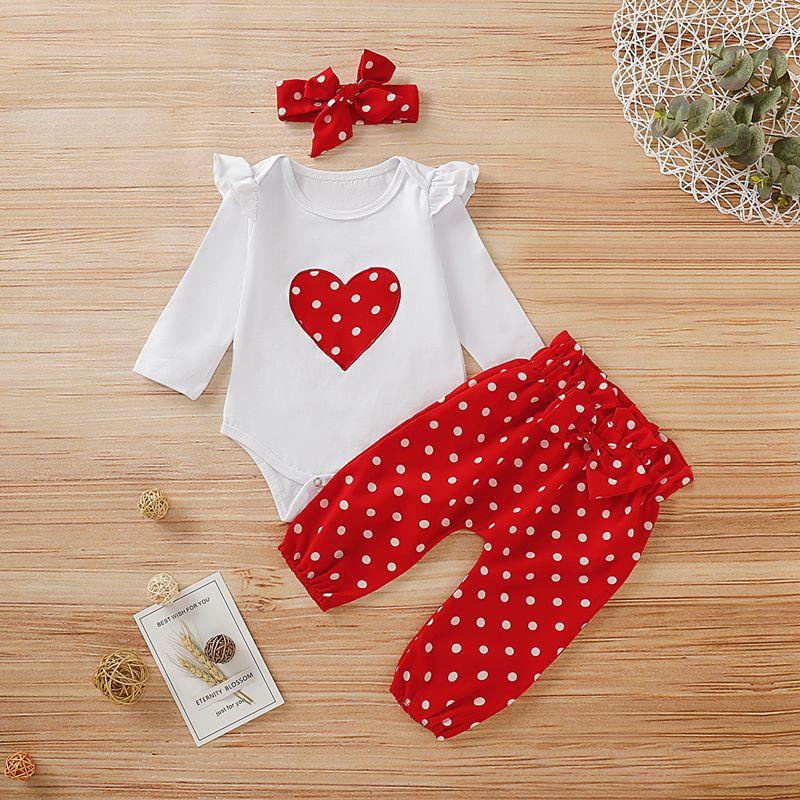 Baby Girls' Long Sleeved Love Jumpsuit Dots Trousers Hair Set - PrettyKid