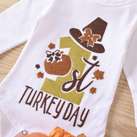 Baby Girls Thanksgiving Cartoon Print Jumpsuit Mesh Skirt Hairband Jacket Four-piece Set Wholesale Baby Clothes Near Me - PrettyKid