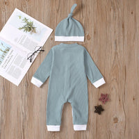 Baby Boys Girls Knitted Striped Solid One-piece Suit Hat Two-piece Set - PrettyKid