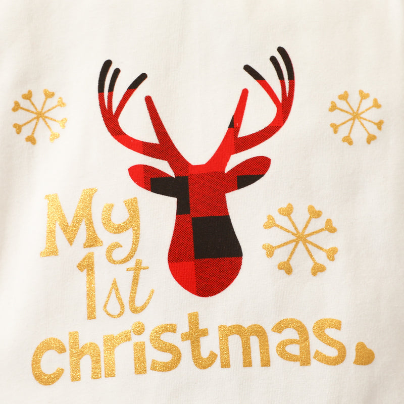 Baby Girls Christmas Deer Printed Romper & Skirts & Headband Kids Fashion Wholesale - PrettyKid