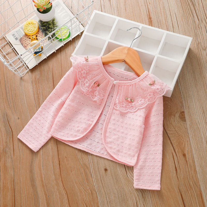 Toddler Kids Girls' Solid Color Embroidered Lace Lace Coat - PrettyKid