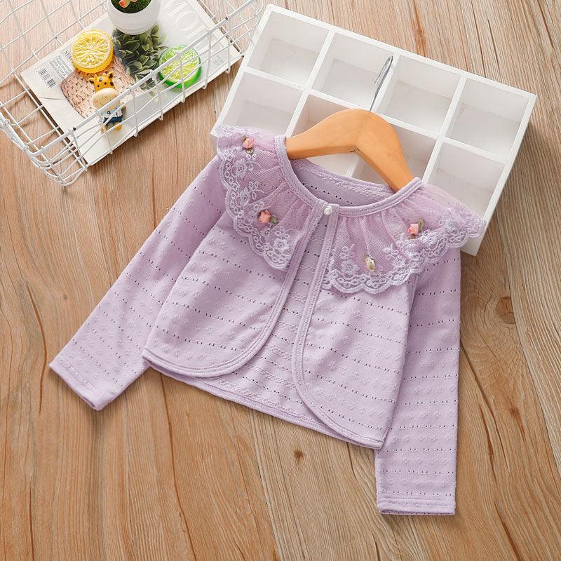 Toddler Kids Girls' Solid Color Embroidered Lace Lace Coat - PrettyKid