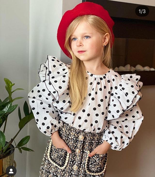 Toddler Kids Girls Dot Long Sleeve Shirt Plaid Print Skirt Set - PrettyKid
