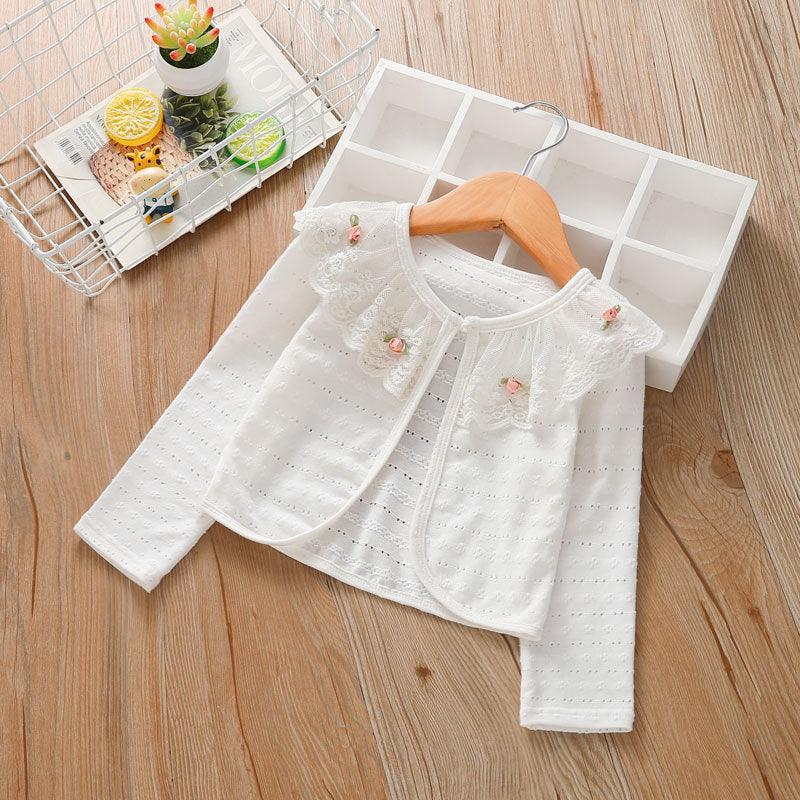 Toddler Kids Girls' Solid Color Embroidered Lace Lace Coat - PrettyKid