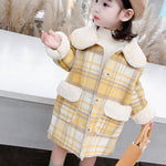 Children'S Clothing Small Fragrance Mid-Length Plaid Wholesale Kids Coats With Plush Collar - PrettyKid