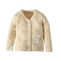 Bunny Print V-Neck Wool Cardigan Baby Girl Clothing - PrettyKid