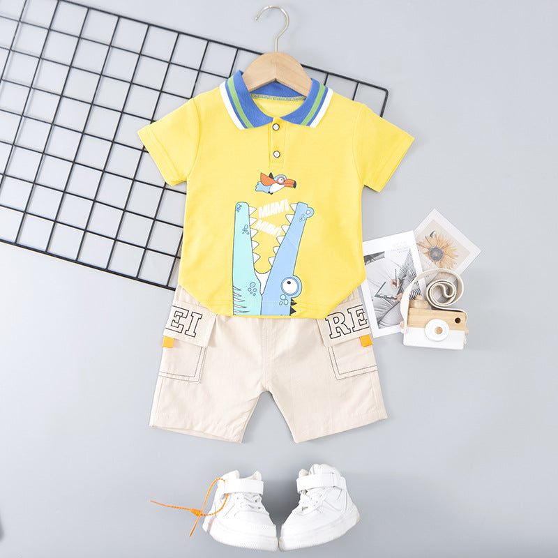 Baby Boy Crocodile Polo T-Shirt And Shorts Two Piece Baby Sets - PrettyKid