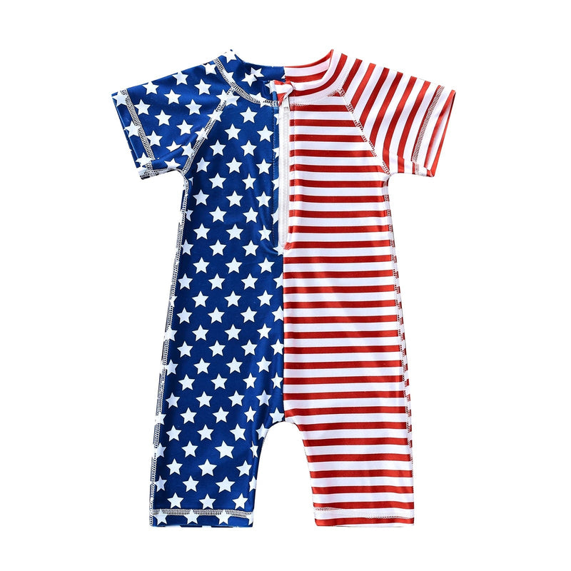 18M-6Y Toddler Jumpsuit Independence Day Short Sleeve Zip One Piece Swimsuit Wholesale Toddler Clothing - PrettyKid