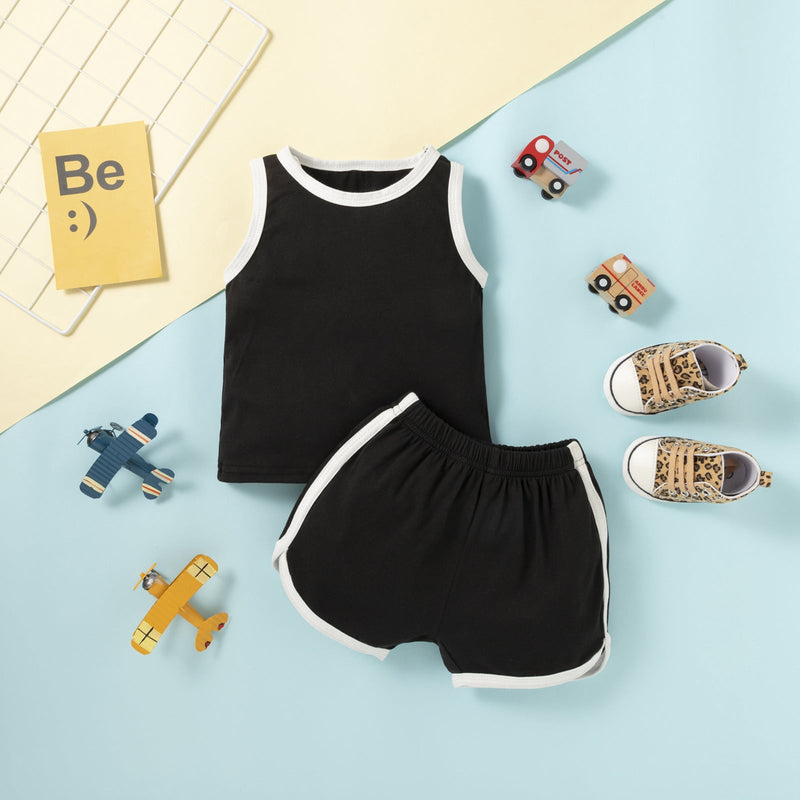 Colorblock Tank Top And Shorts Toddler Gir Two Piece Outfits - PrettyKid