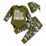 Baby-Girls 3 Pieces Sets Letter Dinosaur Printed Long Sleeves Bodysuits And Pants With Hat Or Headband - PrettyKid