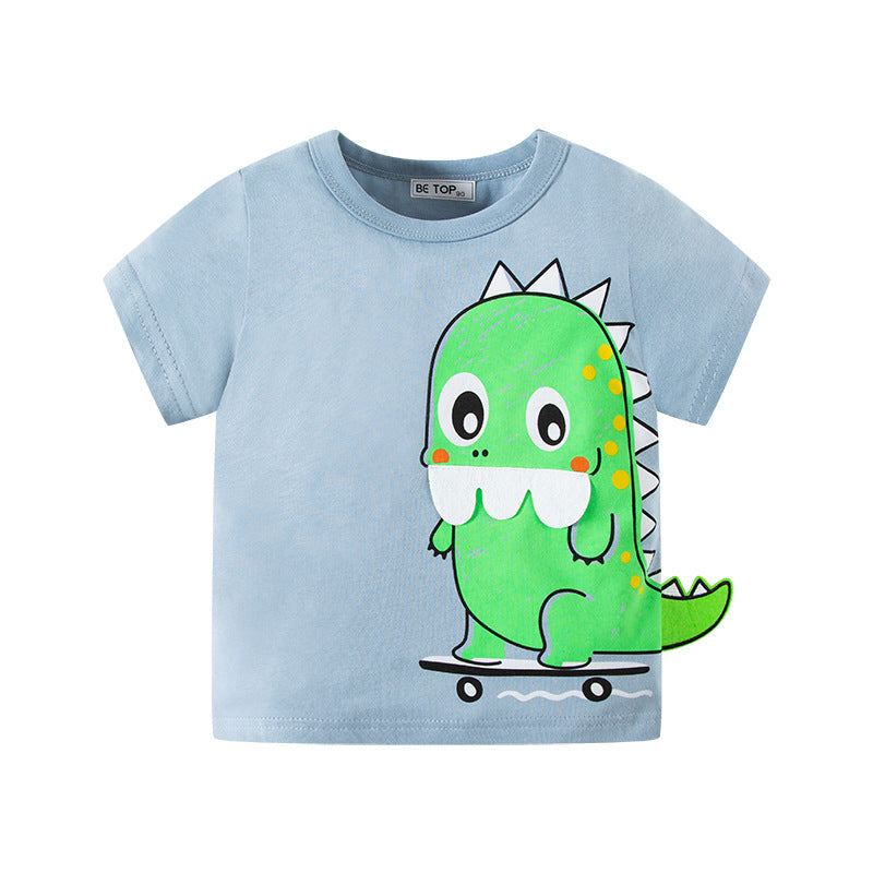 Boy Round Neck Cartoon Dinosaur Print T Shirt Wholesale Toddler T Shirts - PrettyKid