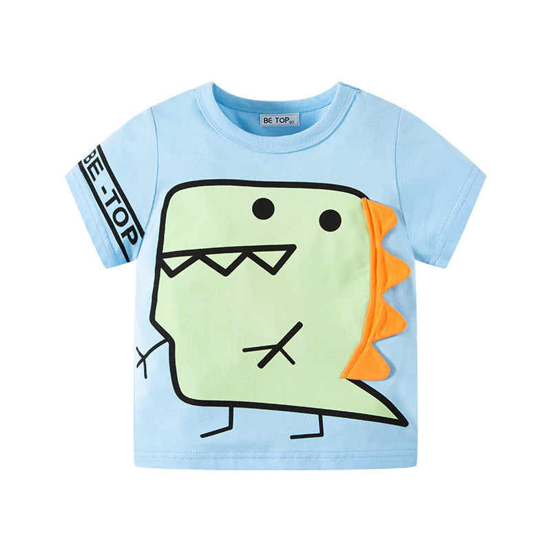 Boy Cartoon Dinosaur & Letter Printed Cotton T Shirt Wholesale Toddler T Shirts - PrettyKid