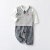 Boat Print Vest And Tie Bodysuit And Plaid Trousers Baby Outfit Sets - PrettyKid