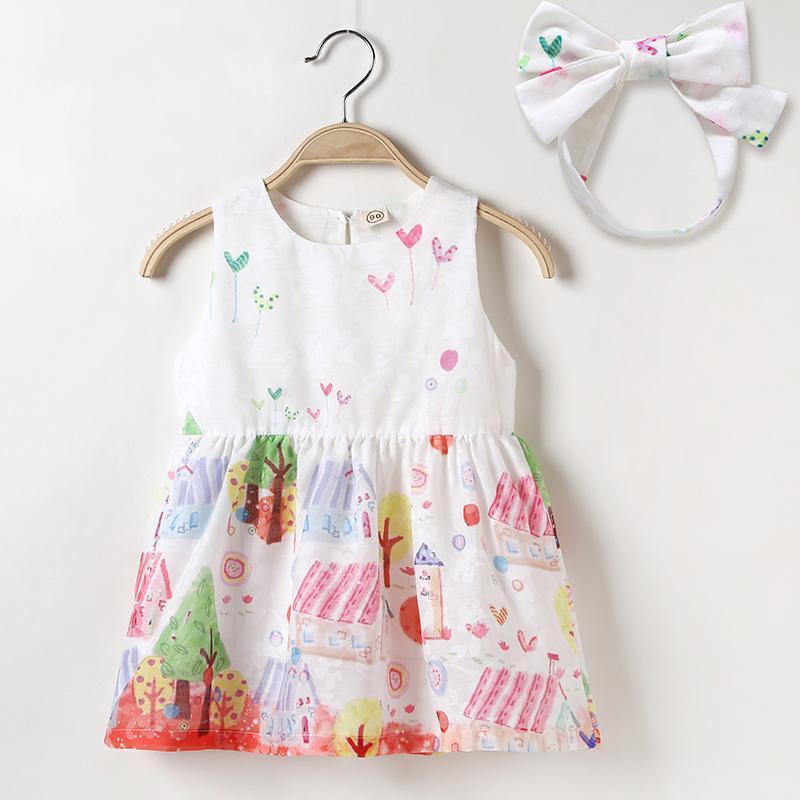 House Print Suspender Princess Dress - PrettyKid