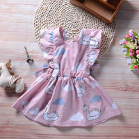 Princess Dress Swan White Cloud Print Backless Dress For Girls - PrettyKid