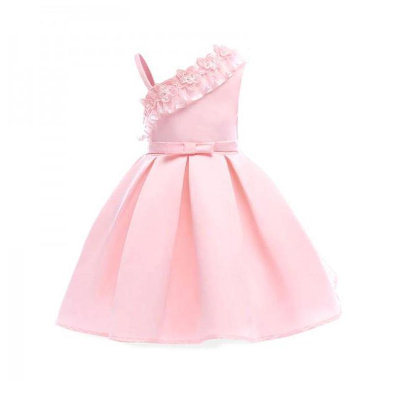 Awesome Flower Lace Pleated One-Shoulder Party Dress - PrettyKid