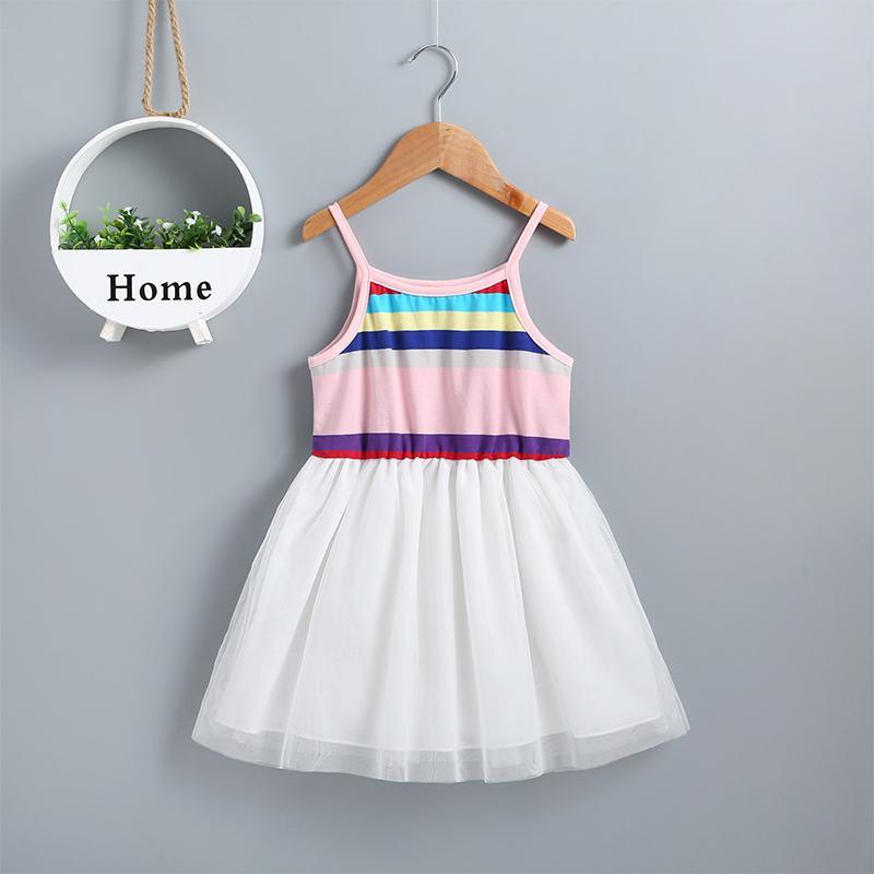 Girls' Colorful Striped Mesh Dress - PrettyKid